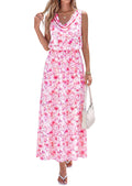 PRETTYGARDEN Womens Summer Floral Maxi Dresses 2026 Spring Sleeveless Cowl Neck Flowy Beach Vacation Wedding Guest Long Dress(White Pink Flower,Large)
