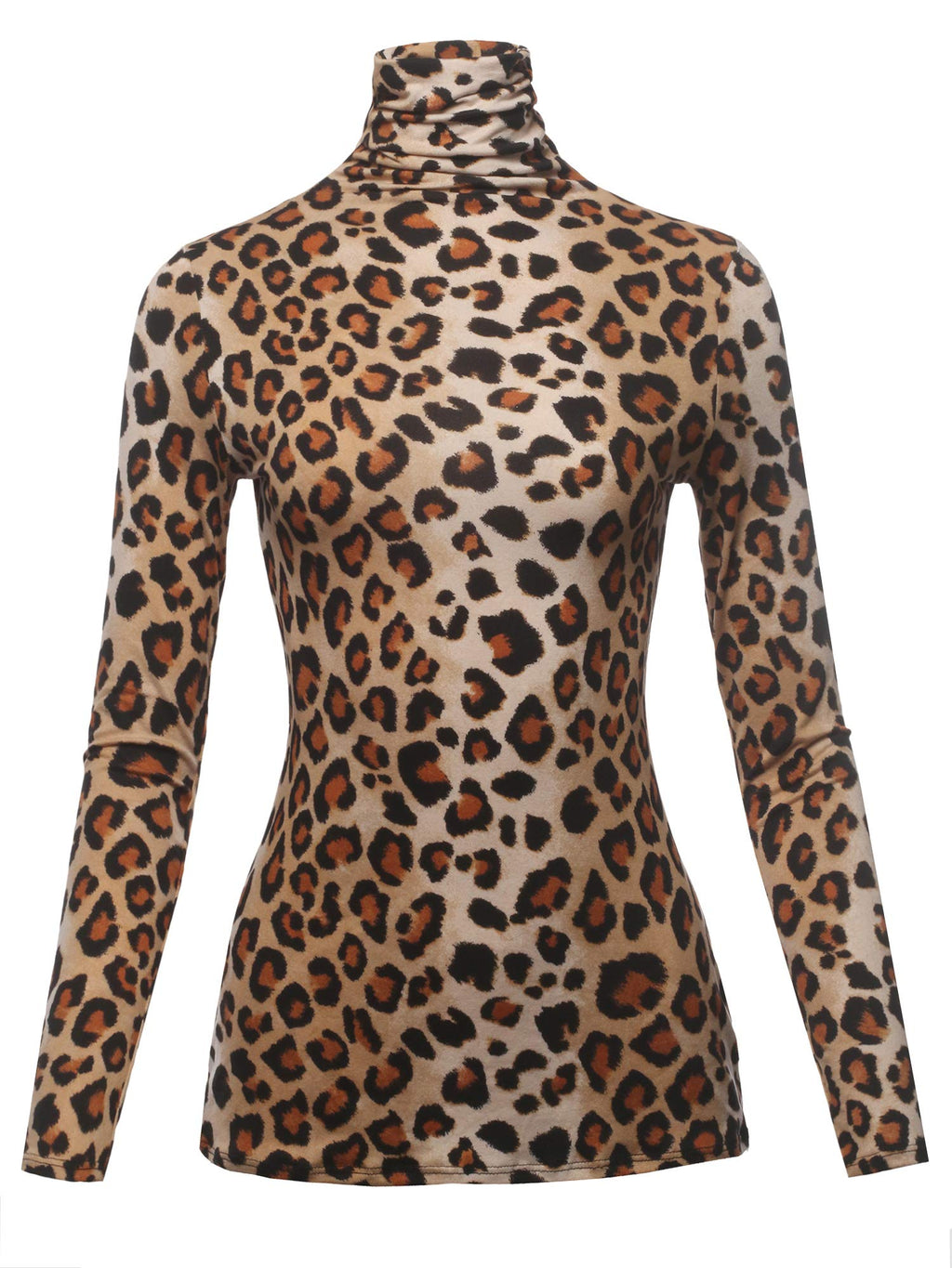 SSOULM Women’s Slim Fit Lightweight Sweater - Made in USA, Soft Rayon Turtleneck Layering Top (Plus Size) Leopard M