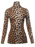 SSOULM Women’s Slim Fit Lightweight Sweater - Made in USA, Soft Rayon Turtleneck Layering Top (Plus Size) Leopard M