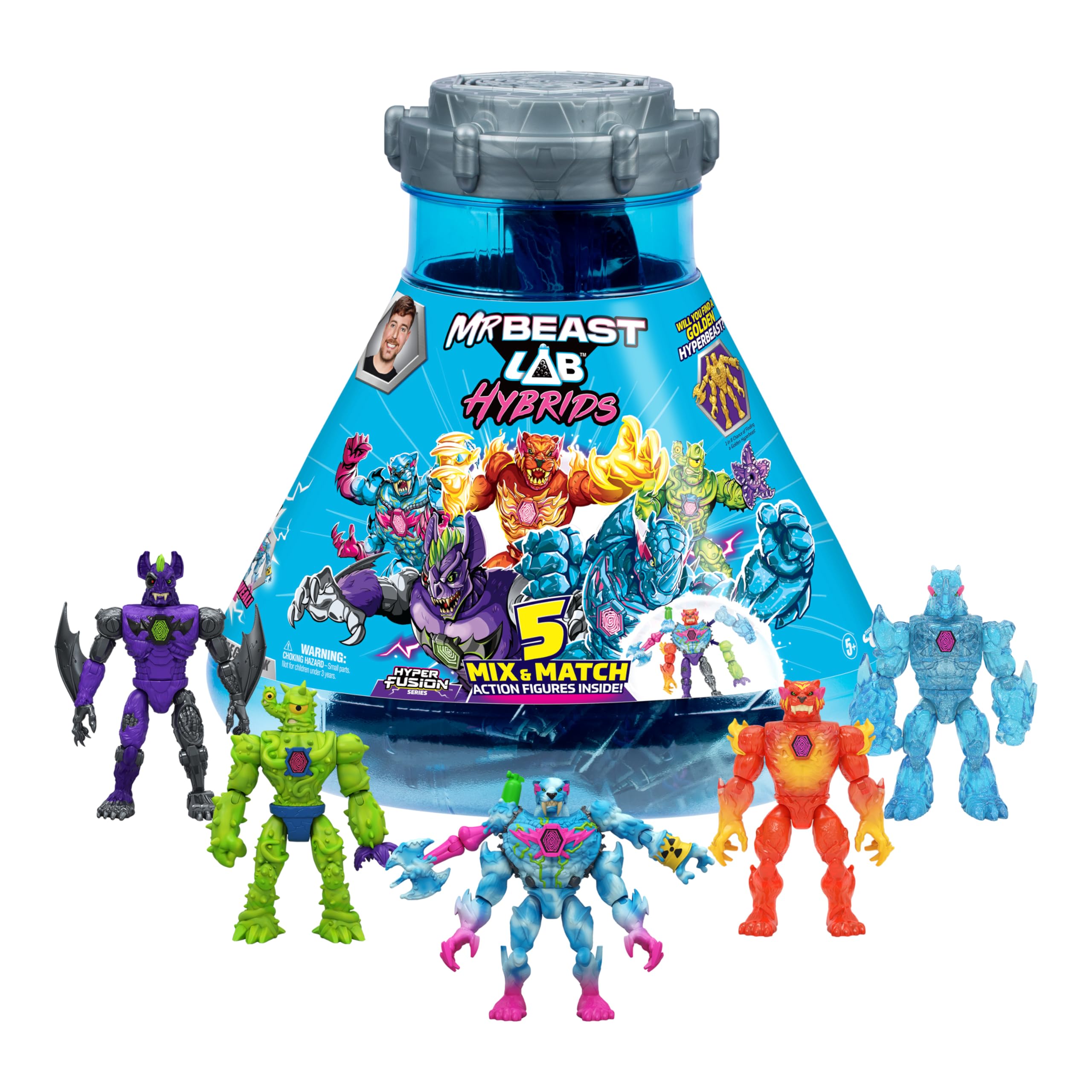 MrBeast Lab Hybrids Mega Pack, Reveal Different Hybrid Parts to Create 5 Mix & Match Action Figures, Including a Mega Torso Panther Experiment to Reveal Real Colors, Collect 30+ Beasts
