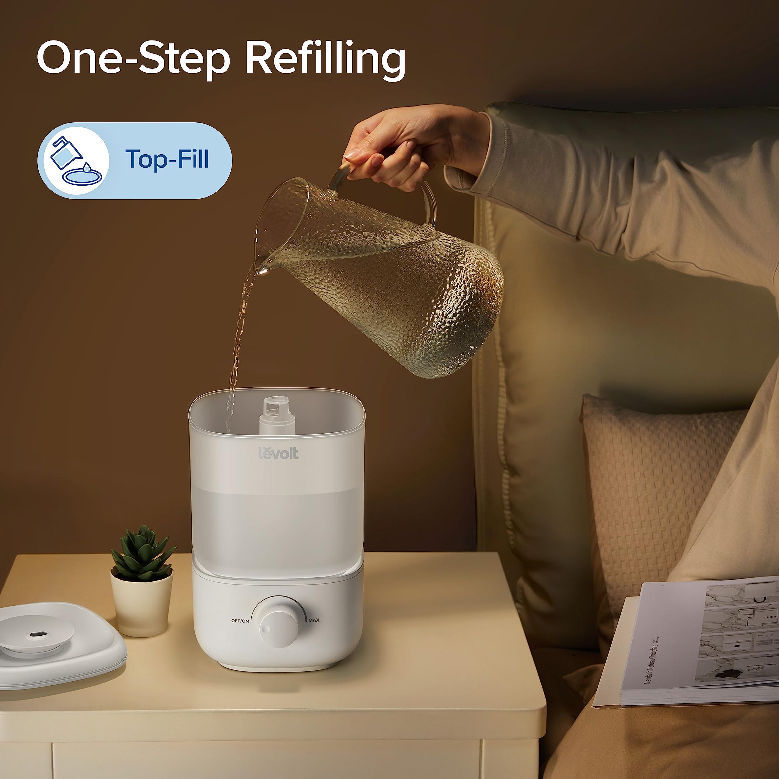 LEVOIT Top Fill Humidifiers for Bedroom, 2.5L Tank for Large Room, Easy to Fill & Clean, 26dB Quiet Cool Mist Air Humidifier for Home Baby Nursery & Plants, Auto Shut-off and BPA-Free for Safety, 25H