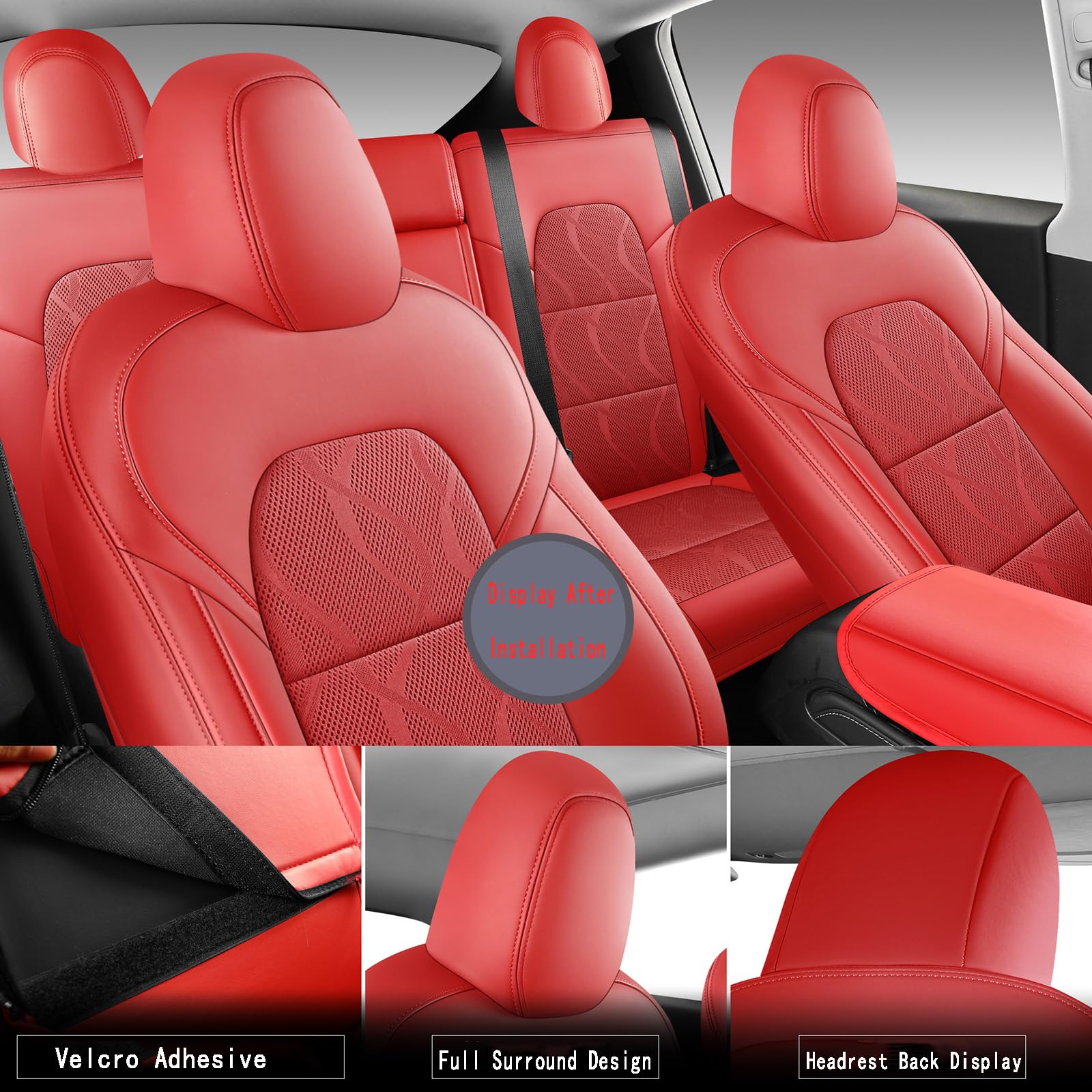 Dtuupts Tesla Model Y Seat Cover Full Set, Faux Leather Tesla Car Seat Cover, Perfect Suitable for Tesla Model Y 2020 2021 2022 2023 2024 2025 (Red)