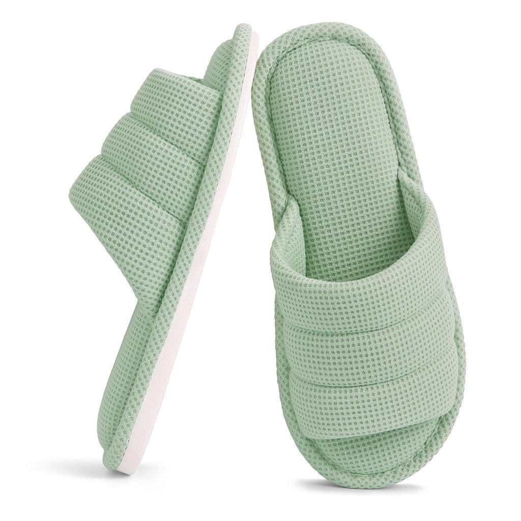 shevalues Summer House Slippers for Women Men Breathable Waffle Indoor Slippers Slip-on Open Toe Home Shoes, Green 7.5-8.5 Women Men/6-7men