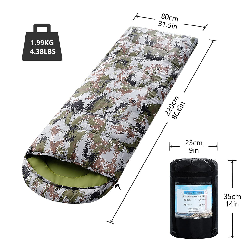 ORTHOMTEX Sleeping Bags for Adults,Kids & Girls-Warm & Cold Weather Lightweight Waterproof Sleeping Bag Backpack,Great for 3-4 Seasons Hiking,Camping and Outdoor Mountaineering(Camouflage/Left Zip)