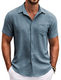 COOFANDY Beach Shirts for Men Short Sleeve Button Up Untucked Linen Summer Shirts Dark Blue