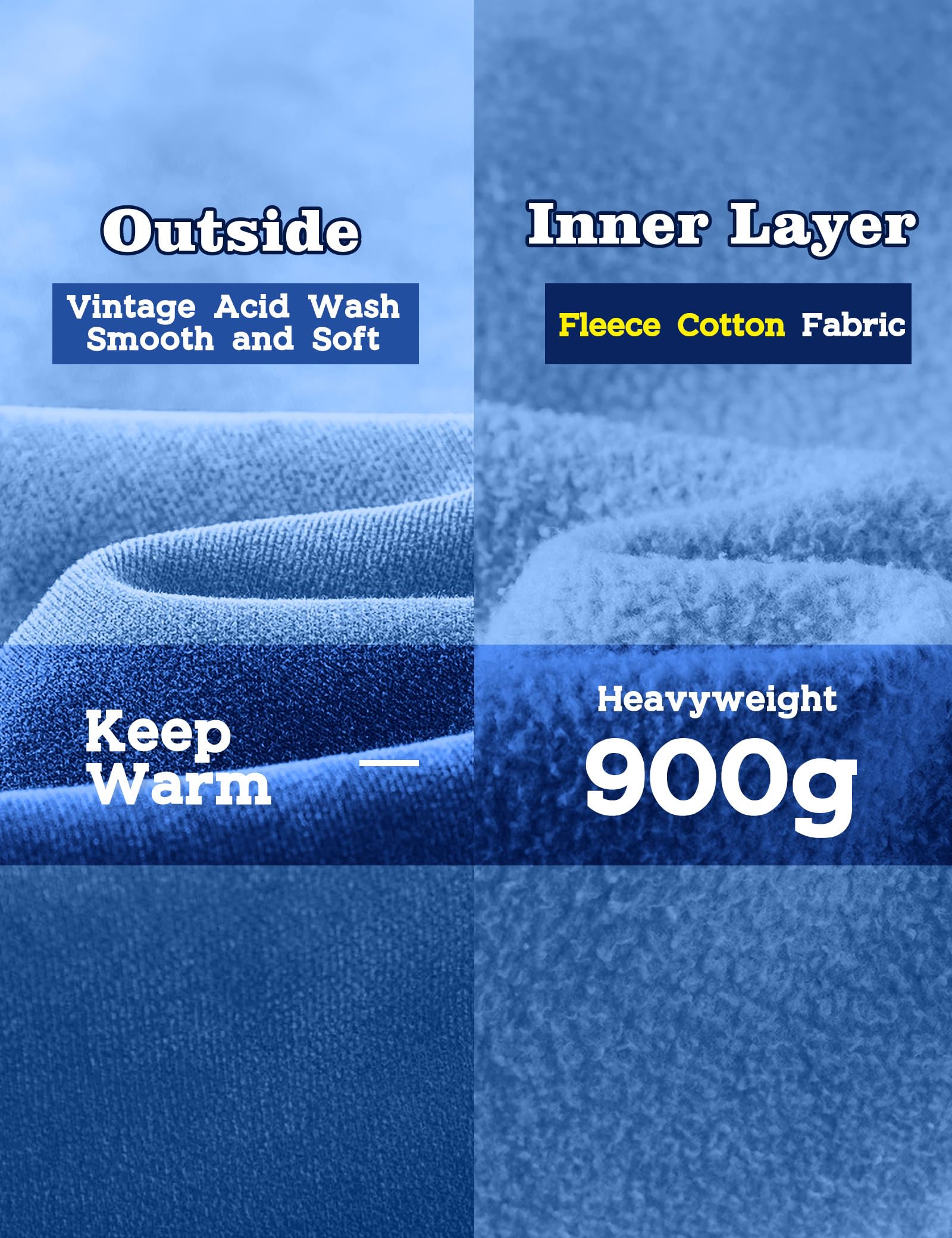 FAIABLE Mens Hoodies Oversized Unisex Acid Wash Hoodie Heavyweight Fleece Vintage Washed Distress Cotton Sweatshirt Men Women Couples Streetwear College Casual Fall Winter Autumn 2026 Bright Blue