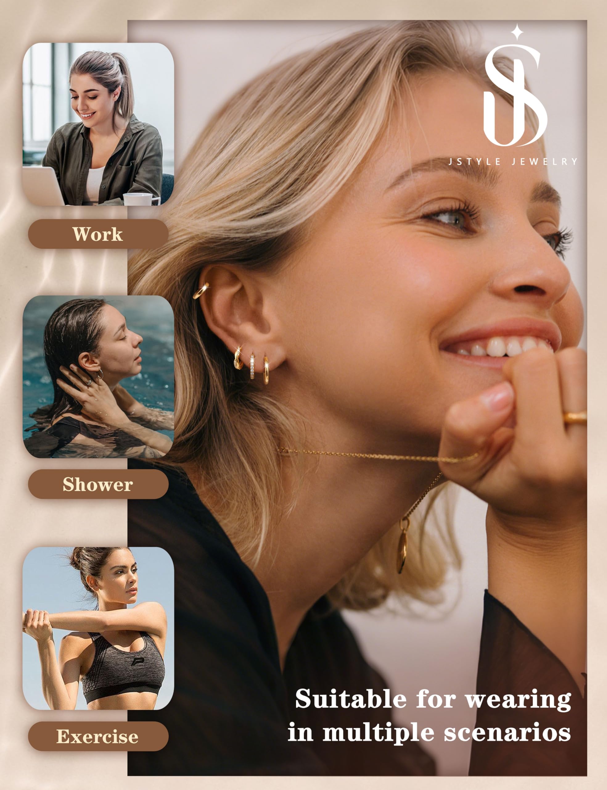 Jstyle Small Gold Hoop Earrings for Women Trendy 14K Gold Plated Huggie Earrings Hypoallergenic Cartilage Earring Stack Cute Dainty Huggie Hoops Earring Sets for Multiple Piercing