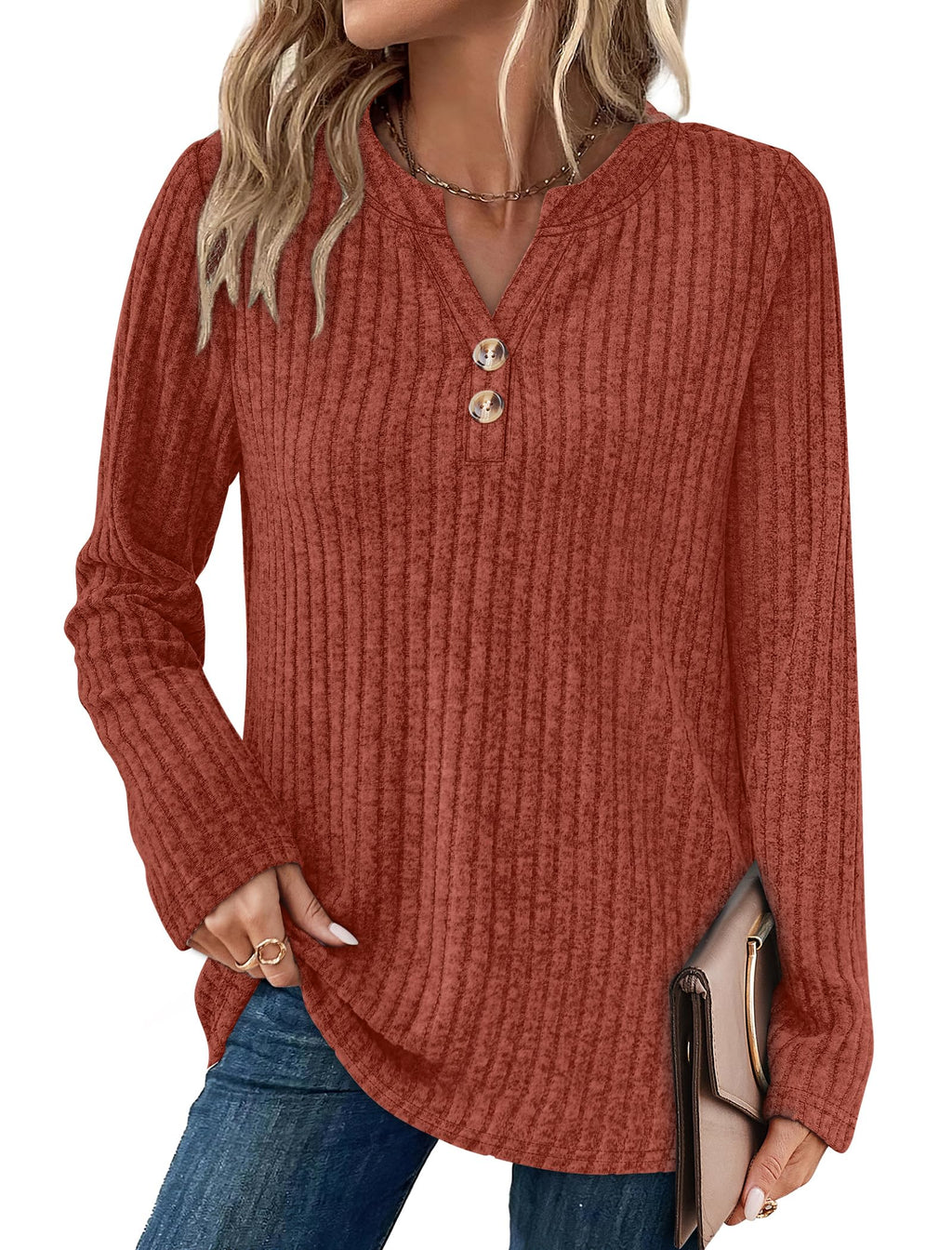 Sampeel Womens Tops Trendy Fall Clothes 2025 Fashion Outfits Winter Clothing Fashion Ladies Sweaters Dressy Casual Shirts Thanksgiving Outfits Comfiest Airport Caramel L