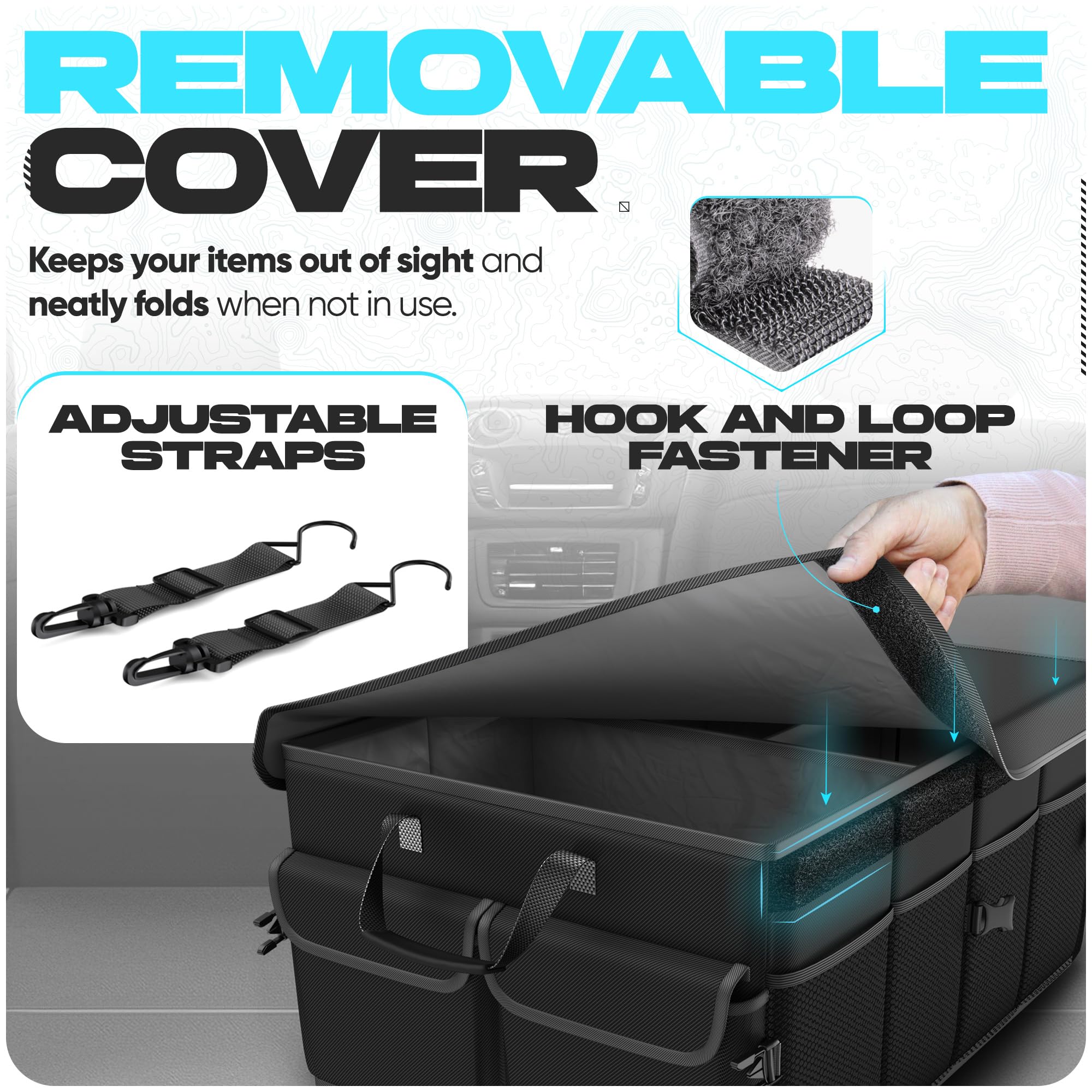 FORTEM Trunk Organizer For SUV Car Trunk Organizer, Foldable Storage, Car Accessories for Women Men, Collapsible Bag, Perfect Christmas Gifts, 600D Oxford, Non Slip Bottom, Straps, Soft Cover (50L)