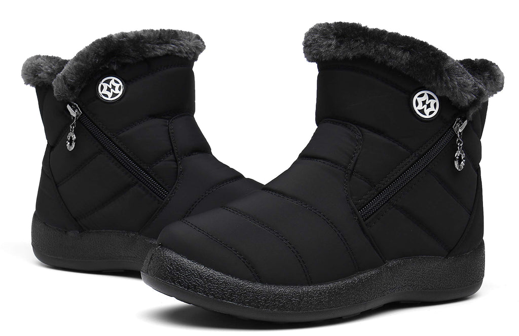 Hsyooes Womens Warm Fur Lined Winter Snow Boots Waterproof Ankle Boots Outdoor Booties Comfortable Shoes for Women,Black,9 M US=Label Size 41