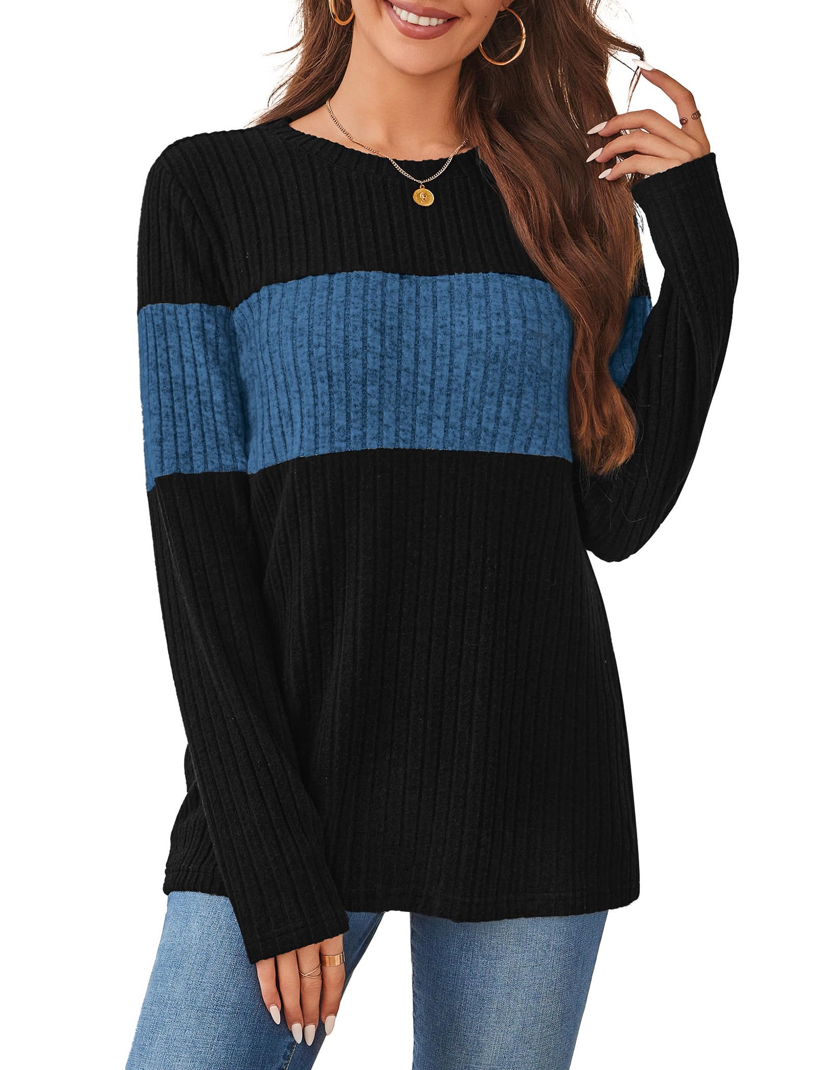 WIHOLL Womens Tops Fall Fashion 2025 Winter Clothing Long Sleeve Blouses Maternity Clothes Plus Size Thanksgiving Outfit Women Blue XL