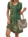 Zeagoo Floral Dresses for Women Casual Summer Dresses Fit and Flare Dress Loose Fit A Line Dress Boho Sundress, Green Floral 01