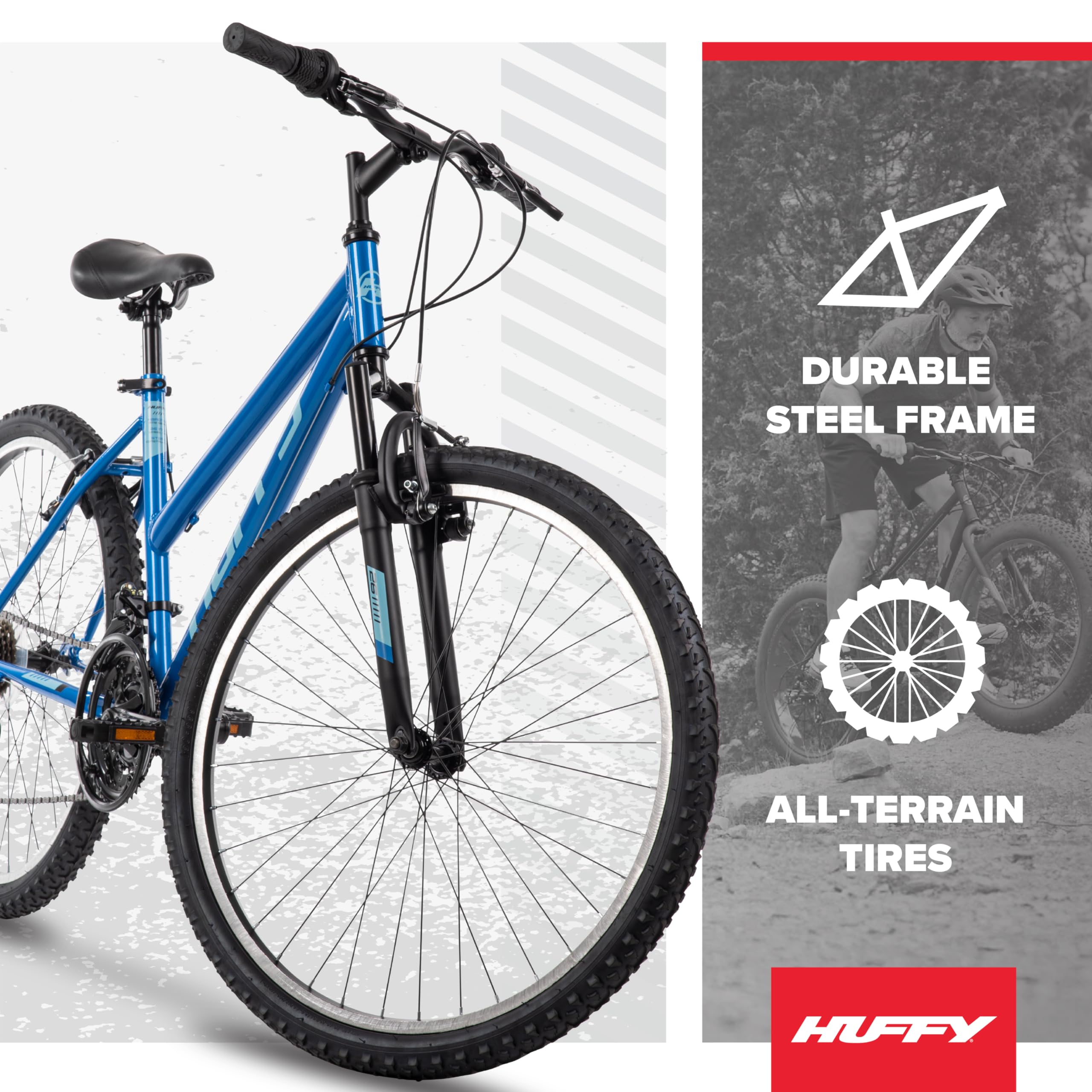 Huffy Stone Mountain Womens 26 Inch Mountain Bike, Deep Sea Gloss Frame, 21-Speed Shimano Twist Shifting, Front Suspension, Comfort Saddle | 20"/24"/26" Sizes, 6-21 Speeds, Dual Suspension Available |