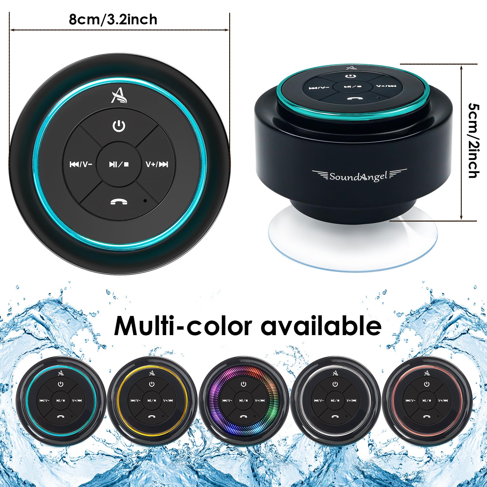 XLEADER, Upgraded, Pro Shower Speaker, Certified IPX7 Waterproof Bluetooth Speaker, with Suction Cup, Silicone Lanyard, 8W Crystal Sound&Rich Bass, 15H Playtime, Ideal Gifts - SoundAngel Mate(2 Gen)