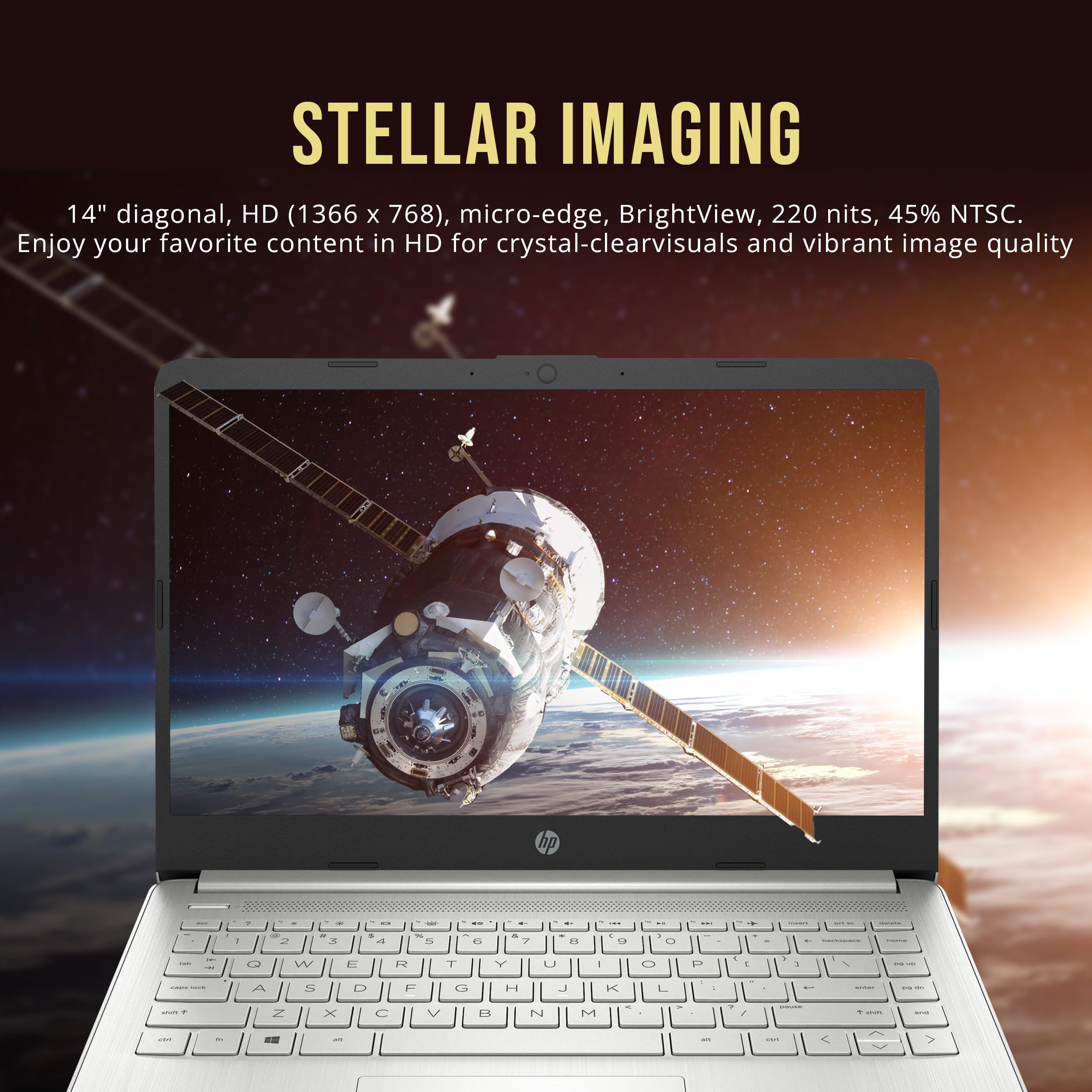 HP Stream 14" HD BrightView Laptop, Intel Processor N150, 16GB RAM, 416GB Storage (128GB eMMC + 288GB Docking Station Set), Intel UHD Graphics, 720p Camera, Wi-Fi, 1 Year Office 365, Win 11 S, Silver