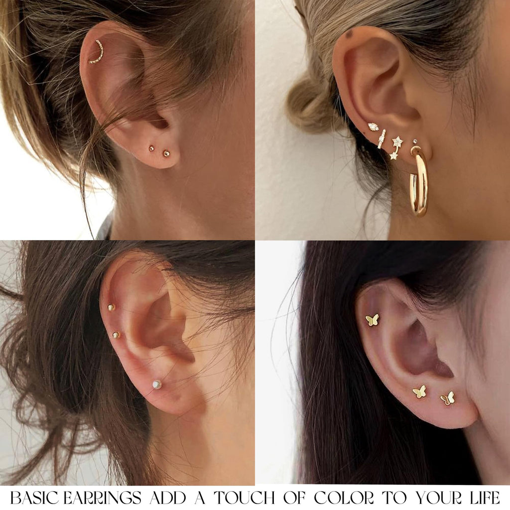 84 Pairs Gold Stud Earrings Set for Women Multipack, Fashion Pearl Cubic Zirconia Butterfly Earrings Packs Piercings, Hypoallergenic Stud Hoops Earrings for Gift