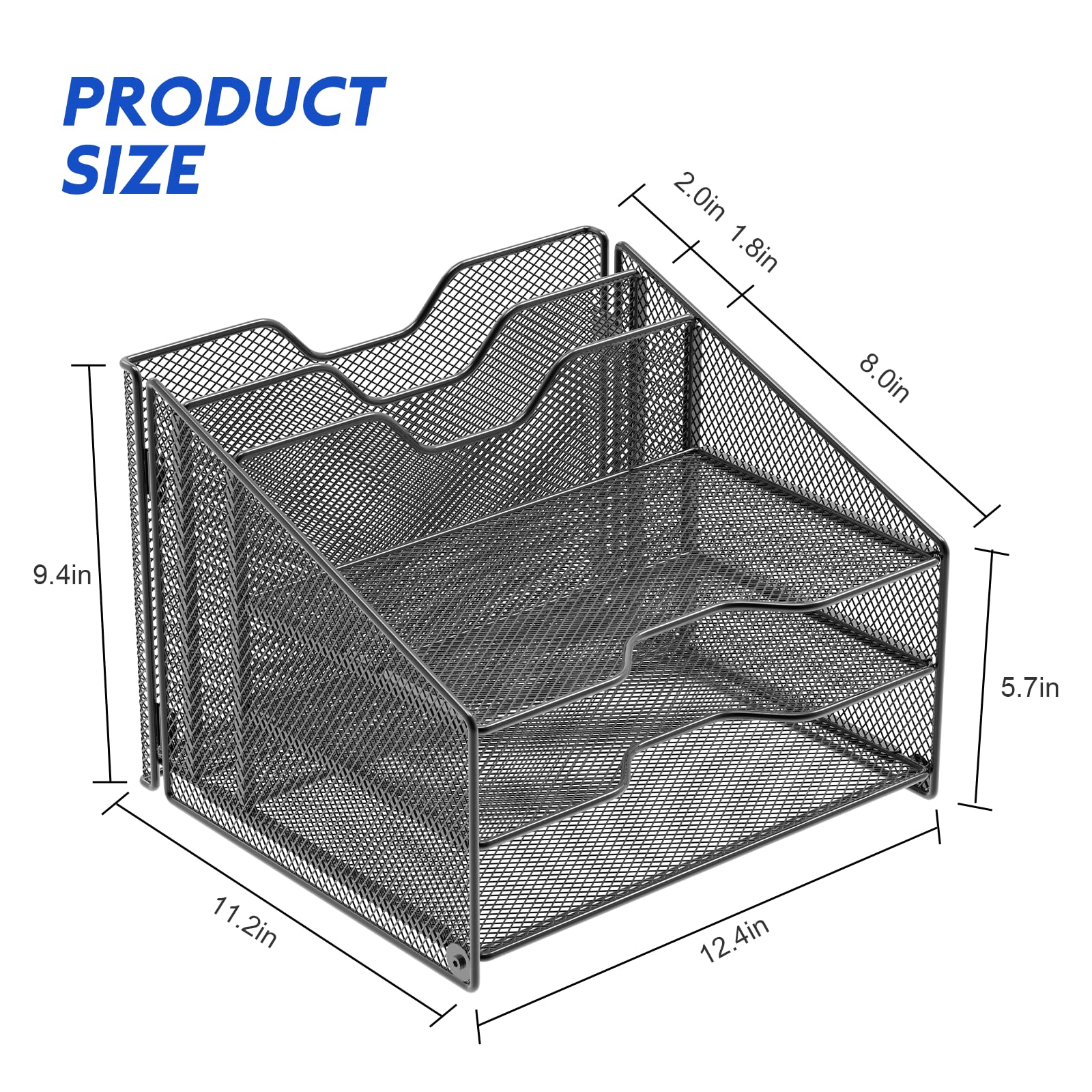 Samstar Desk File Organizer, Mesh Letter File Folder Holder with 3 Paper Trays and 2 Vertical Upright Section, for Office Supplies,Desk Accessories & Workspace,Black.