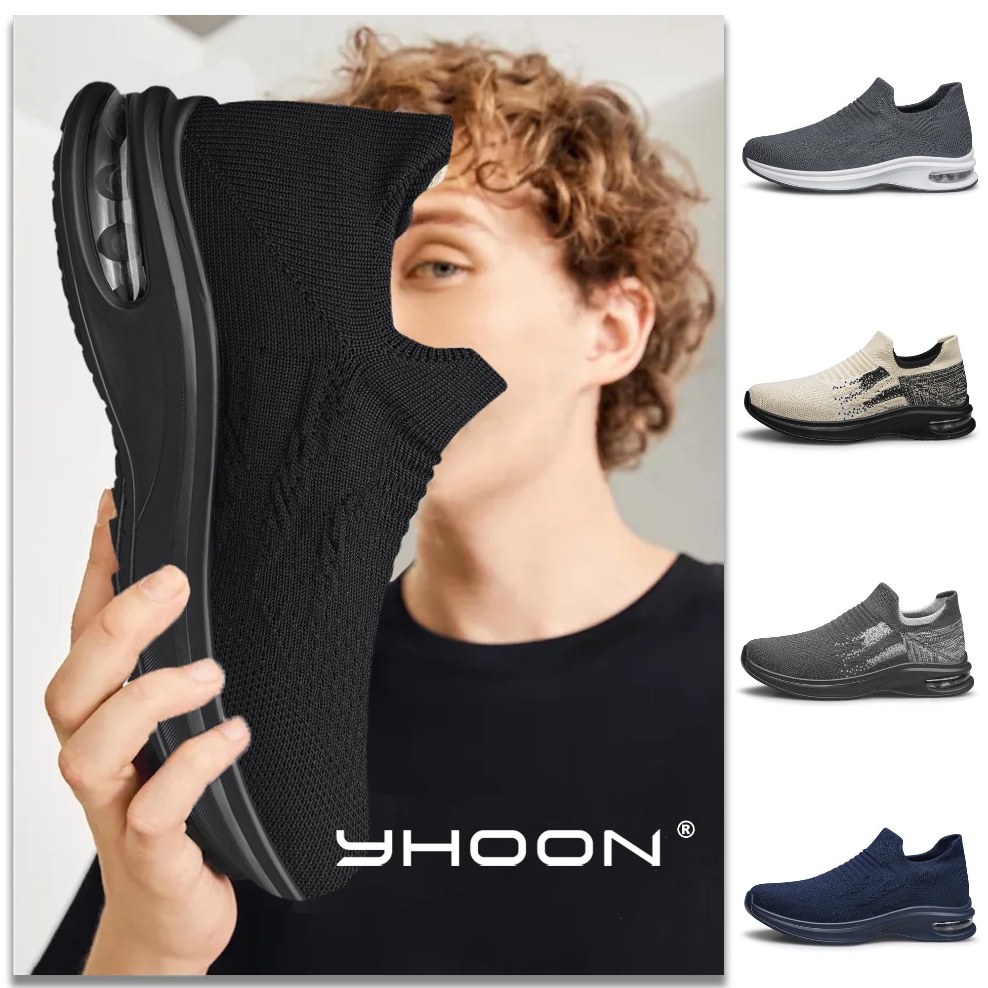 Mens Walking Shoes Slip on Lightweight Comfortable Running Shoes Workout Tennis Athletic Shoes Gym Sneakers Black Size 10