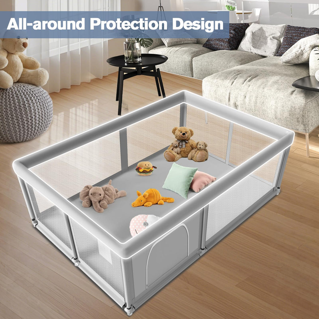 65×50 Inches Baby Playpen, Playpen for Babies and Toddlers, Baby Play Yards Indoor & Outdoor, Sturdy Safety Play Pen with Soft Breathable Mesh, Toddlers Activity Center with Anti-Slip Base