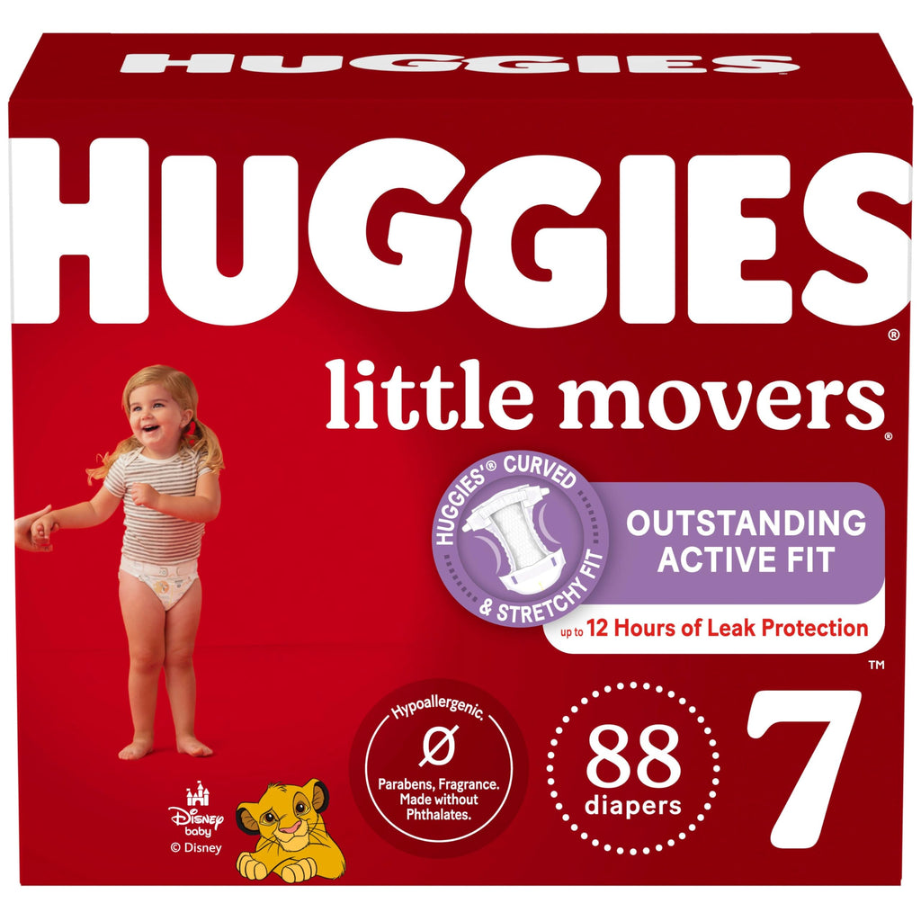 Huggies Size 7 Diapers, Little Movers Baby Diapers, Size 7 (41+ lbs), 88 Count (2 Packs of 44), Packaging May Vary