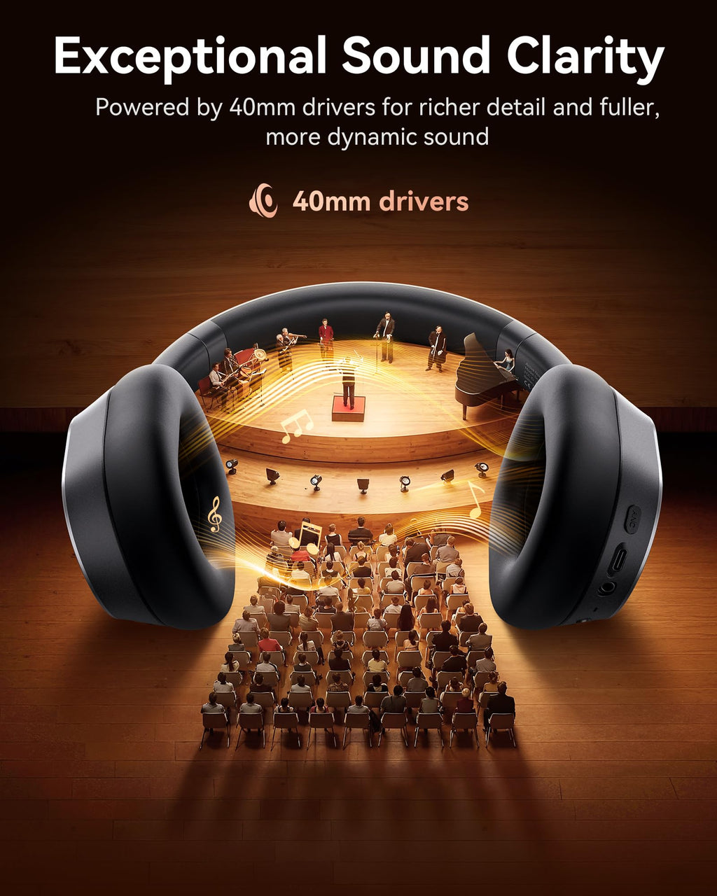 Active Noise Cancelling Headphones,120H Playtime Bluetooth 6.0 Wireless Headphones with Power Display & 6-Mic ENC Calls, 360° Spatial Audio Over Ear Headphones Foldable Headset for Travel Office Game