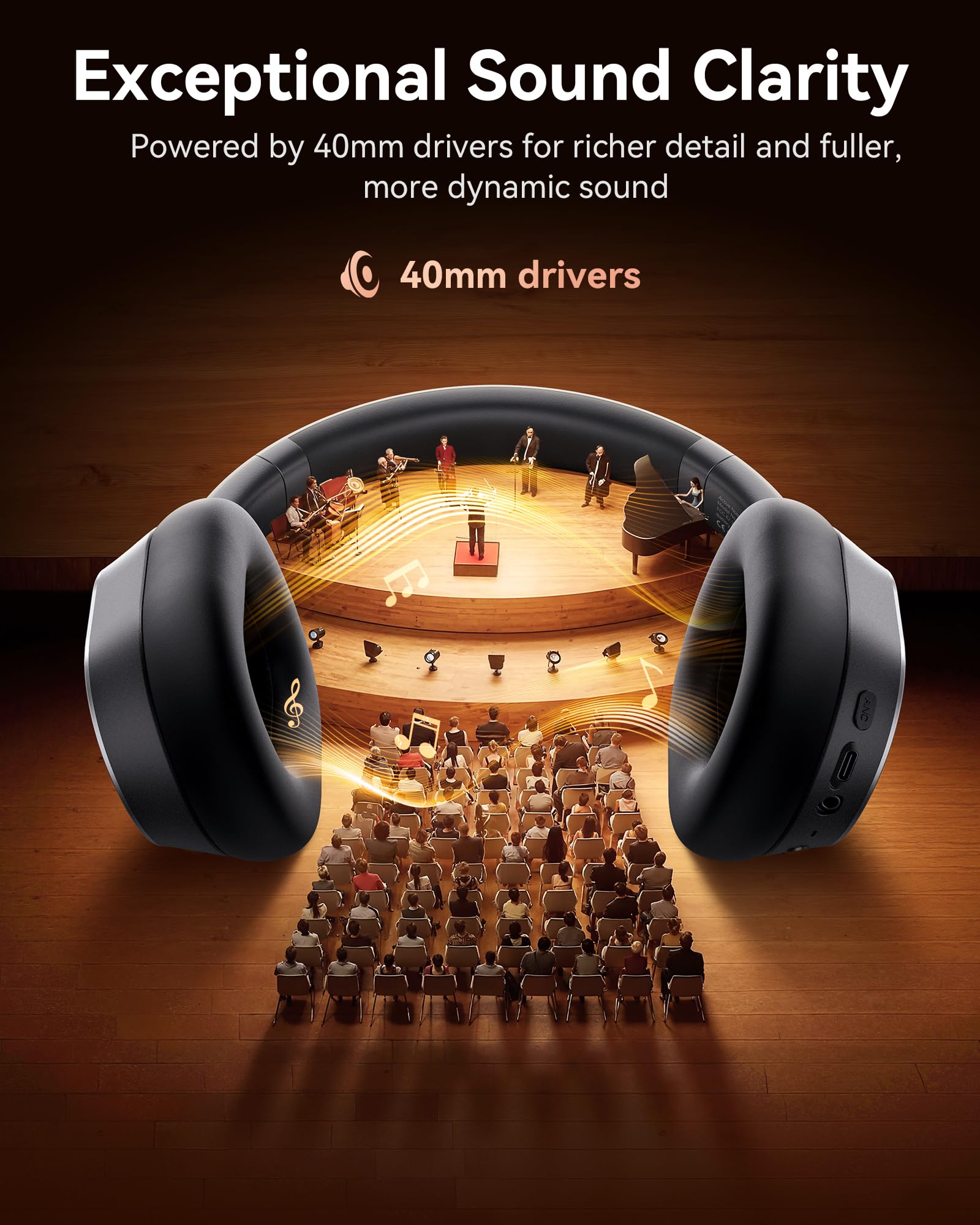 Active Noise Cancelling Headphones,120H Playtime Bluetooth 6.0 Wireless Headphones with Power Display & 6-Mic ENC Calls, 360° Spatial Audio Over Ear Headphones Foldable Headset for Travel Office Game