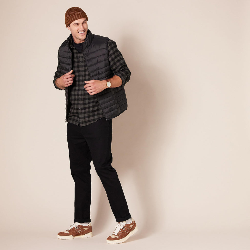 Amazon Essentials Men's Regular-Fit Long-Sleeve Flannel Shirt (Available in Big & Tall), Charcoal Buffalo Plaid, XX-Large