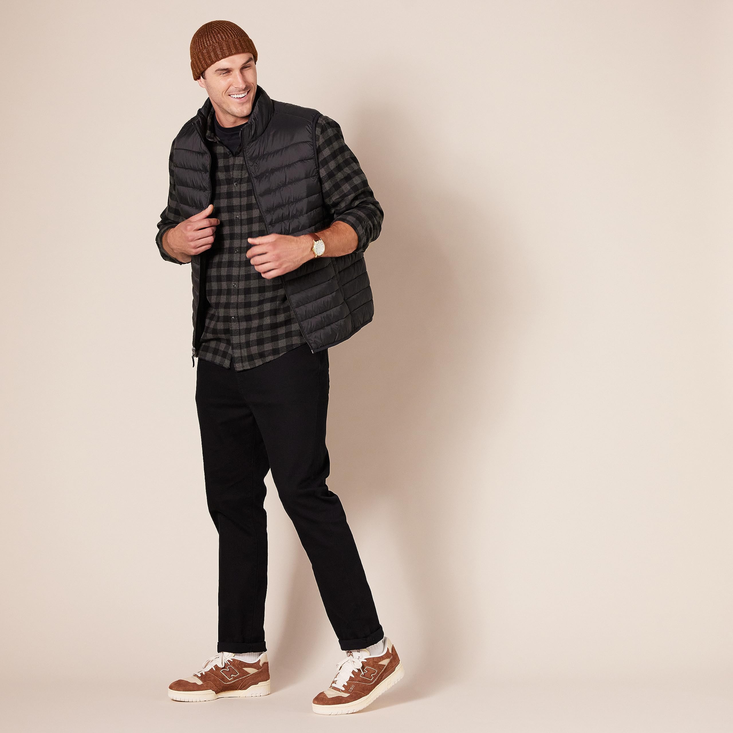 Amazon Essentials Men's Regular-Fit Long-Sleeve Flannel Shirt (Available in Big & Tall), Charcoal Buffalo Plaid, XX-Large