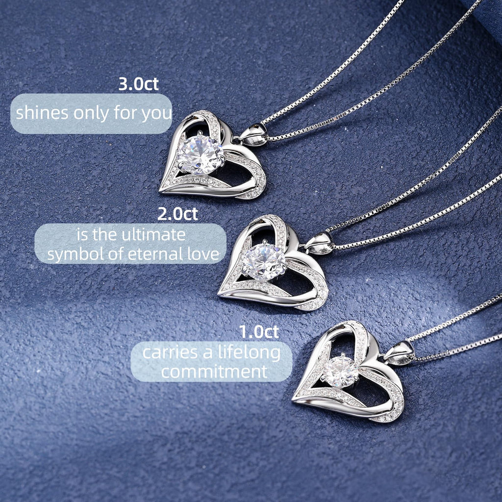 Moissanite Heart Pendant Necklaces for Women, 1-3 Carat Moissanite 925 Sterling Silver Necklace,Engraved 'I LOVE YOU' Gift for Wife Mom ,Ideal Anniversary Birthday Christmas Valentine Engagements Mothers Day Jewelry Gifts for Mom Wife Girlfriend Daughter