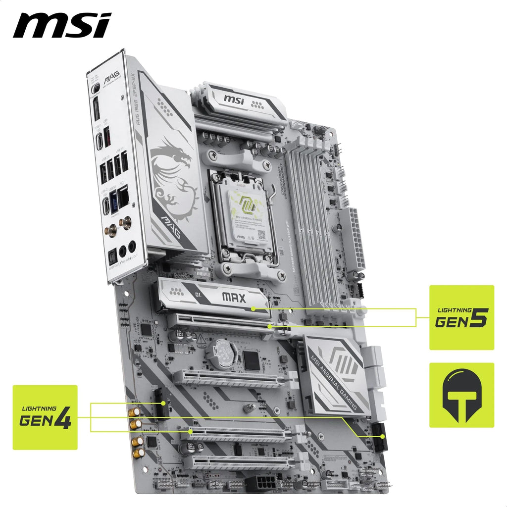 MSI MAG B850 Gaming Plus MAX WiFi Motherboard, ATX - Supports AMD Ryzen 9000/8000 / 7000 Processors, AM5, DDR5 Memory Boost (up to 8200+ MT/s OC), PCIe 5.0 x16, M.2 Gen5, Wi-Fi 7, 5G LAN