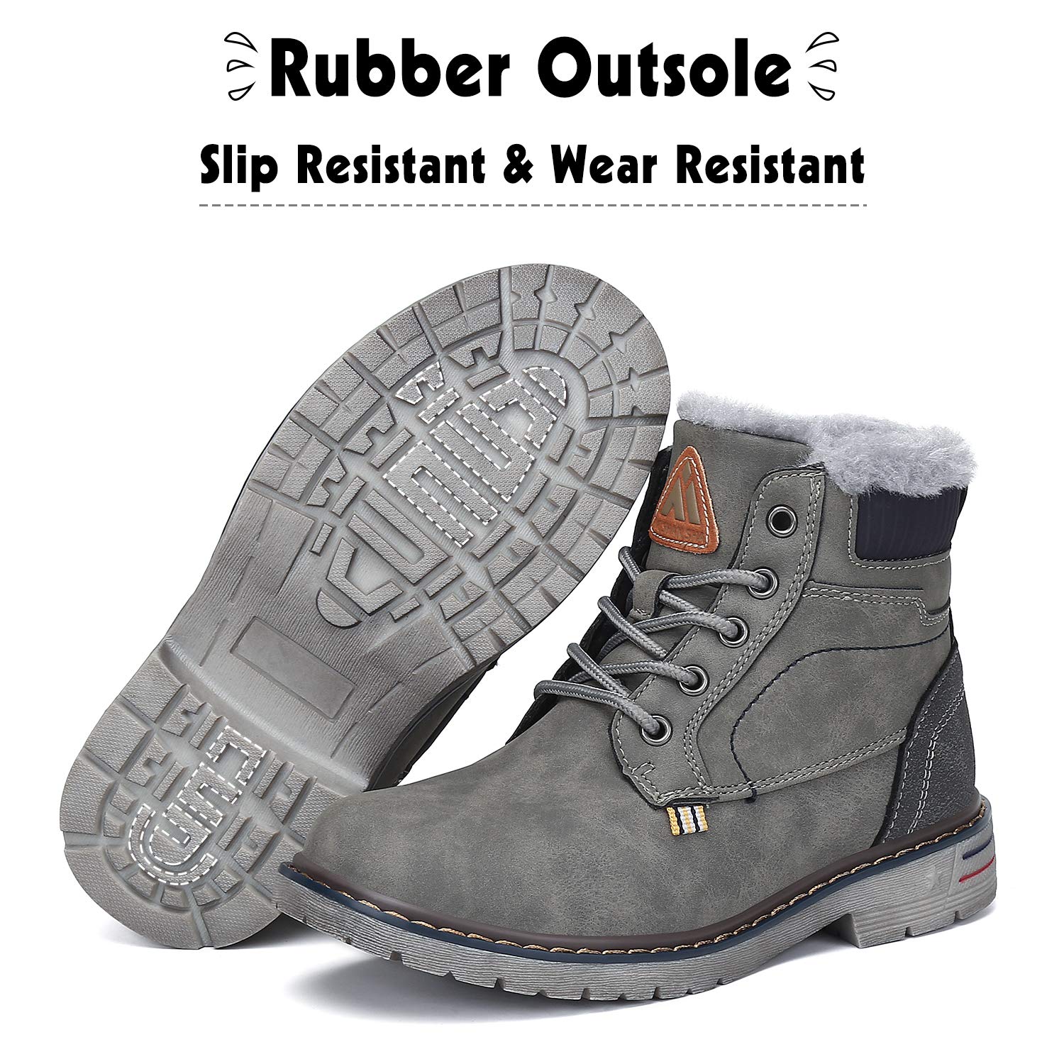 Mishansha Boy's Girl's Winter Snow Boots Waterproof Kids Hiking Boots Cold Weather Outdoor Fur Lined Warm Walking Boot Shoes Grey 12.5 Little Kid