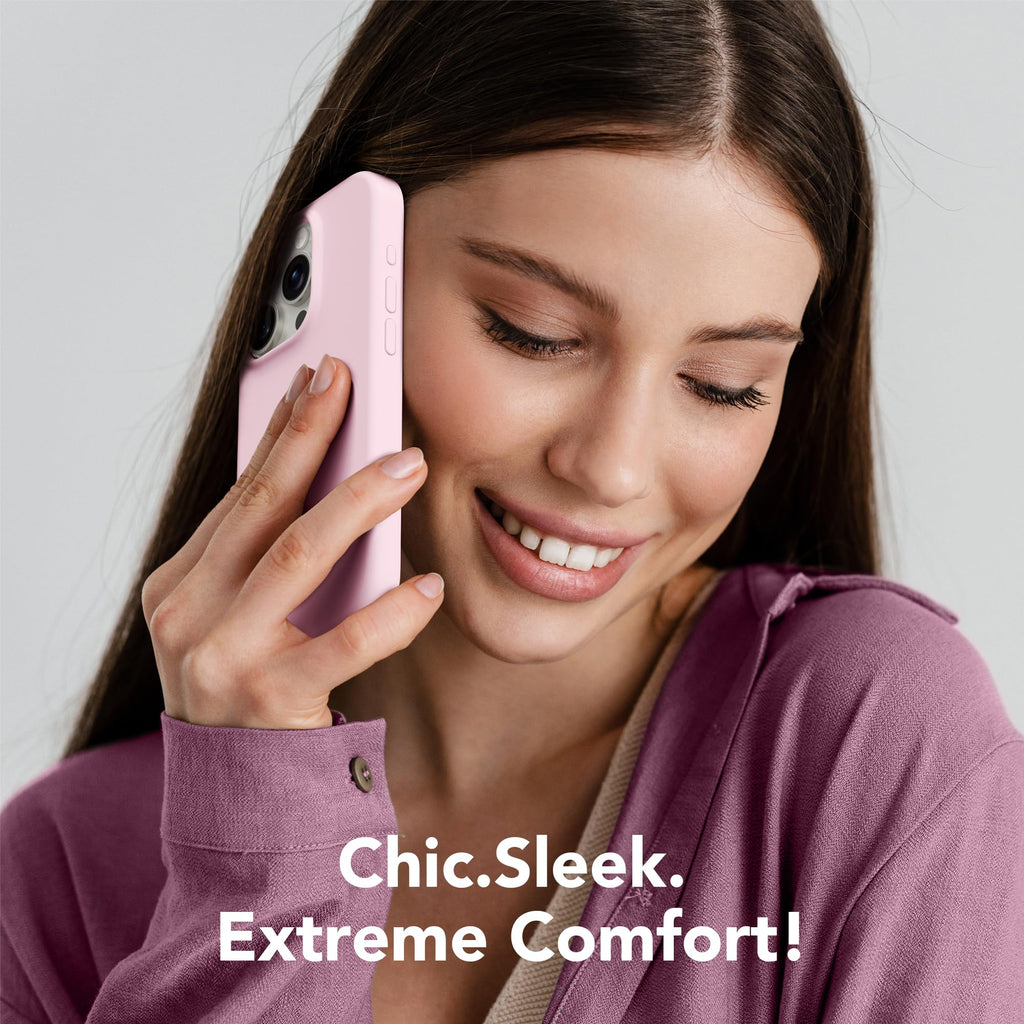 GONEZ for iPhone 15 Pro Max Case Silicone, Compatible with Magsafe, Camera Protector + Screen Protector, Soft Anti-Scratch Microfiber Lining, Liquid Silicone Shockproof Phone Cover, Chalk Pink