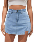 Vetinee High Waisted Jean Skorts for Women - Casual Mini Denim Skirt Blue Fog Medium Size 8/10