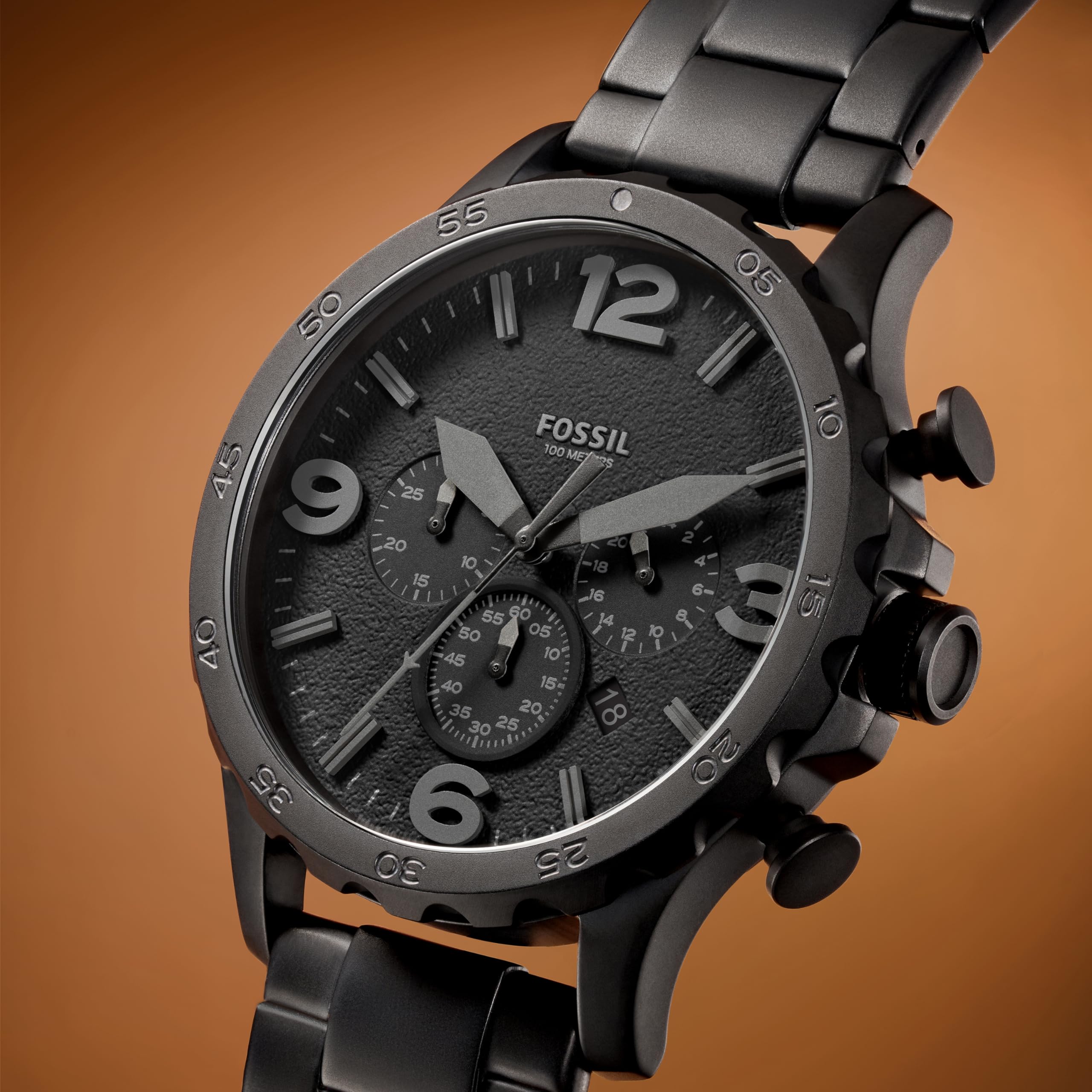 Fossil Men's Nate Quartz Watch, Stainless Steel Chronograph Watch for Men, Color: Black