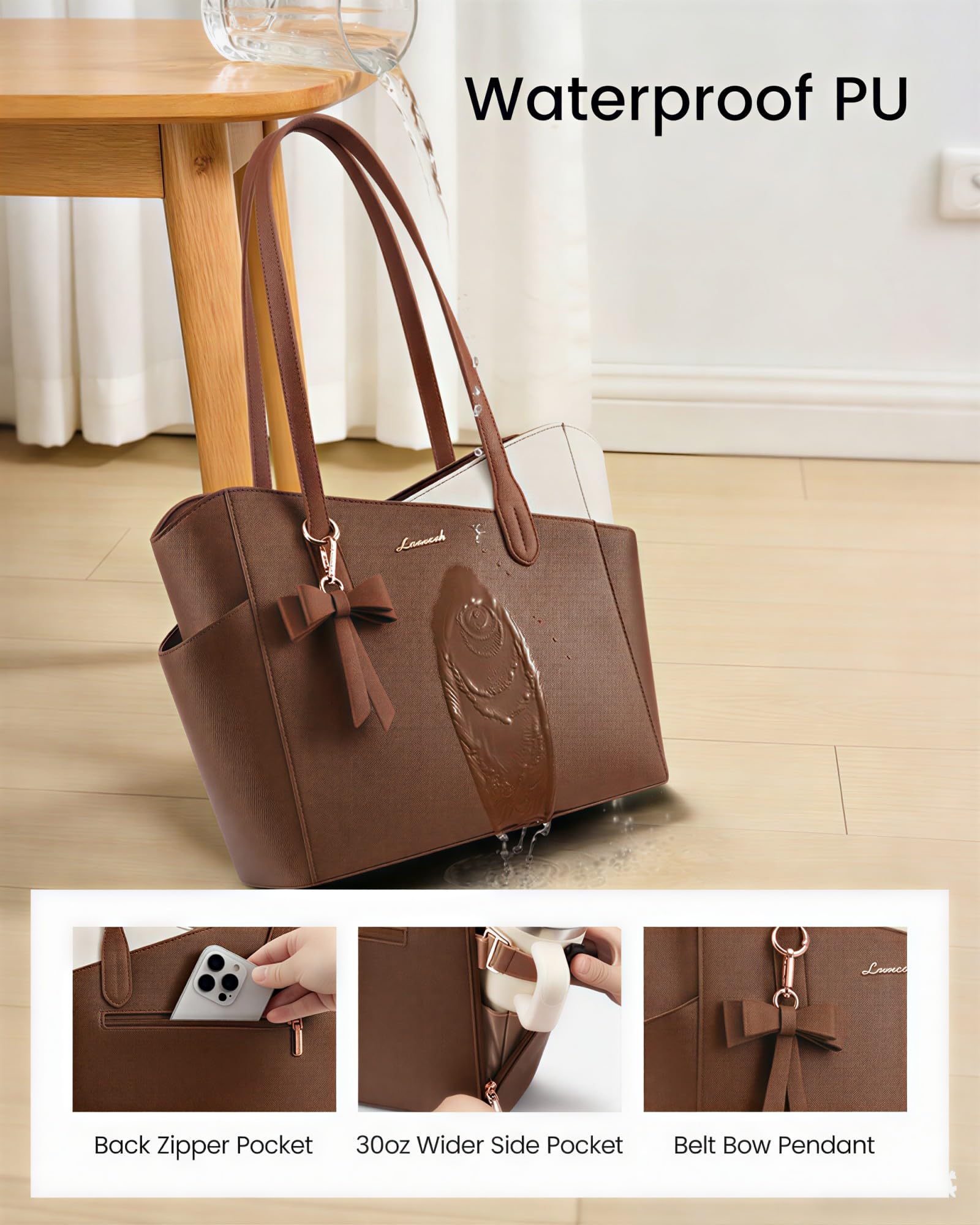 LOVEVOOK Small Tote Purse for Women, 2026 Structured PU Leather Handbags with Top Handle, Elegant Satchel Shoulder Bag Brown