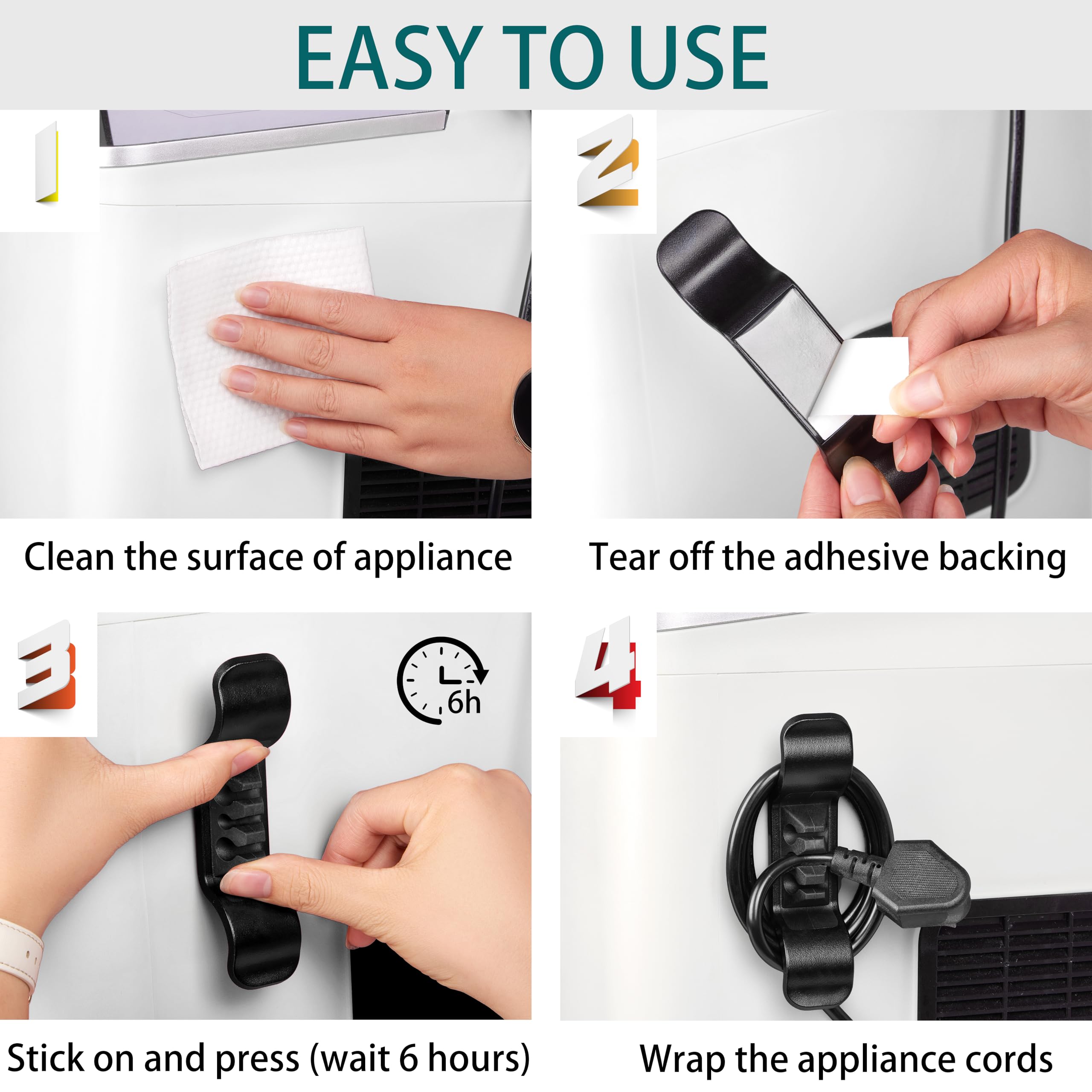 Cord Organizer for Appliance Stick On- Kitchen Appliances Cord Winder, Convenient Cord Wrapper for Mixer, Air Fryers, Juicers, Coffee Machines, Blender, Air Fryers, Black 6Packs