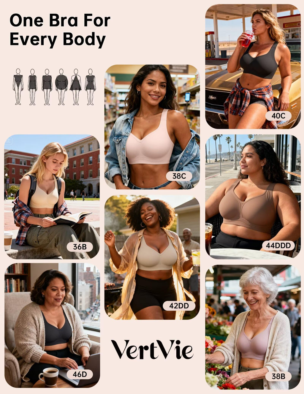 Vertvie Jelly Bras for Women Plus Size Minimizer Soft Wireless Push Up Bra Full Supportive Older Lift Back Coverage Bralette(Skin,38DDD)