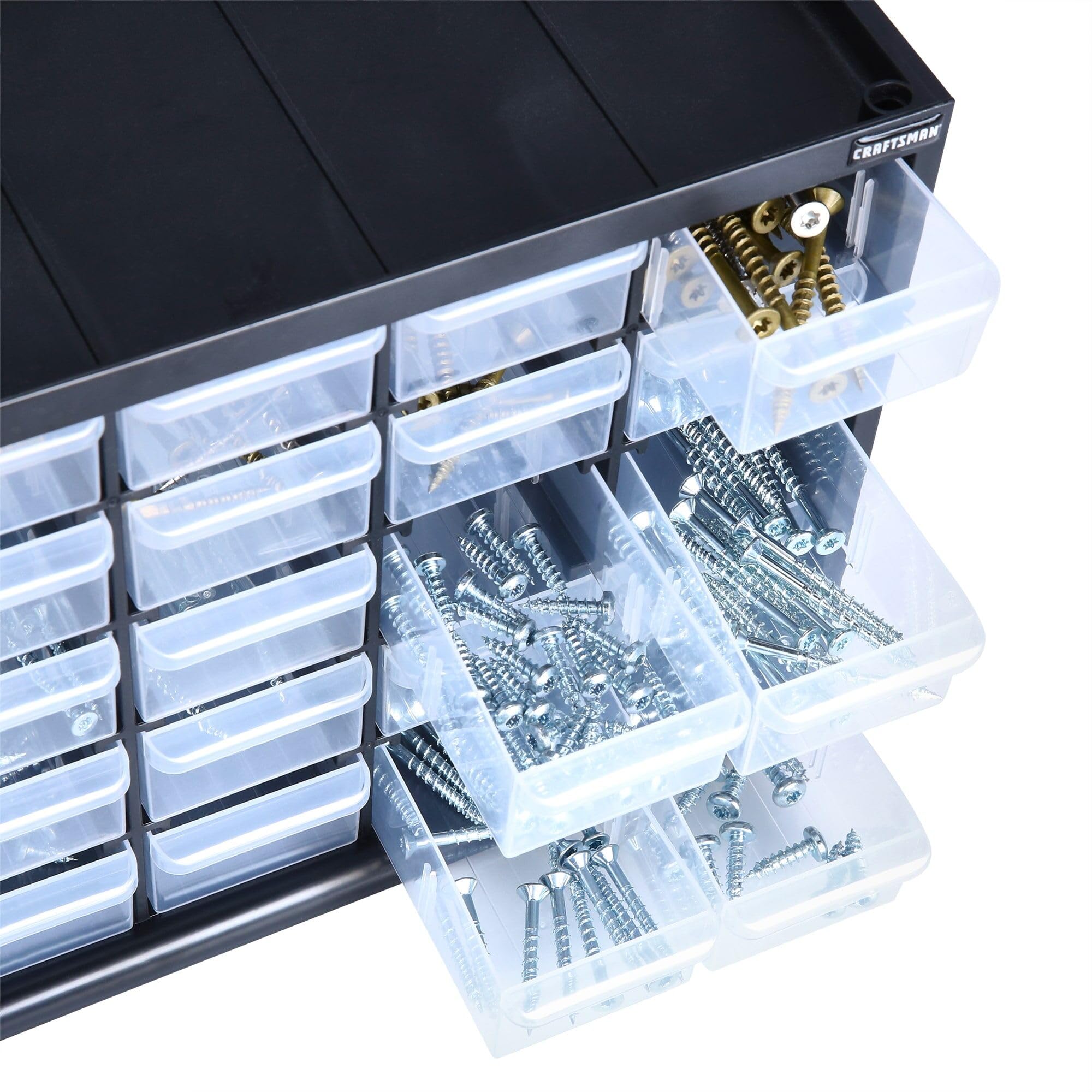 CRAFTSMAN Storage Organizer, 30 Small Drawer Modular Storage System, Easily Stackable (CMST40730), Plastic, Black, White