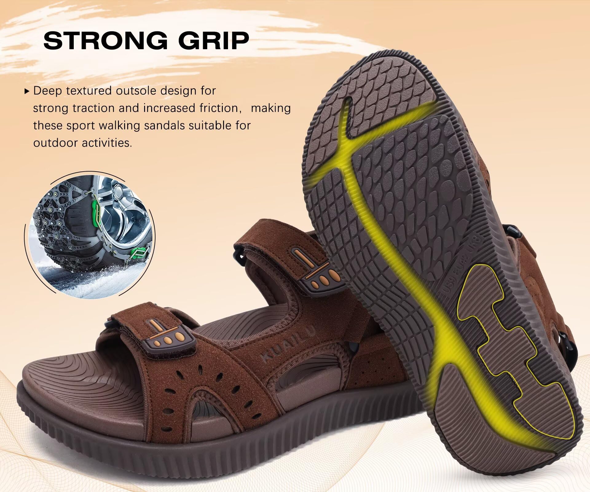 KuaiLu Mens Leather Hiking Sandals With Arch Support Orthopedic Sport Recovery Athletic Walking Sandals For Man Outdoor Summer Casual Thick Cushion Beach Water Fisherman Sandal, size 9 Dark Brown