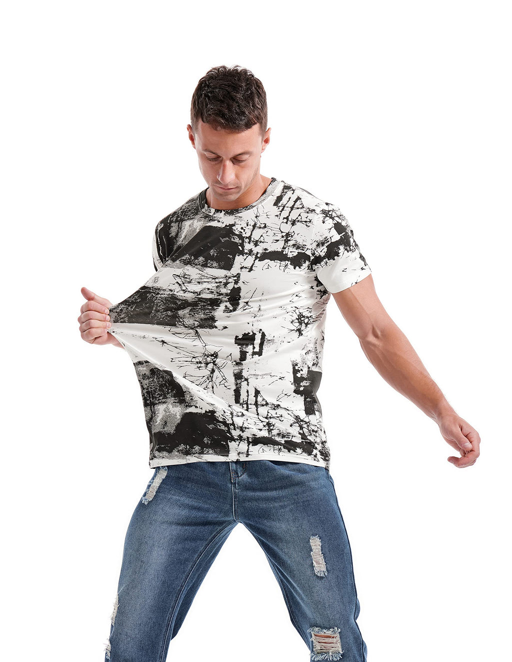 KLIEGOU Mens Hipster Hip-Hop Premiun Tees - Latest Fashion Print T-Shirts White XL
