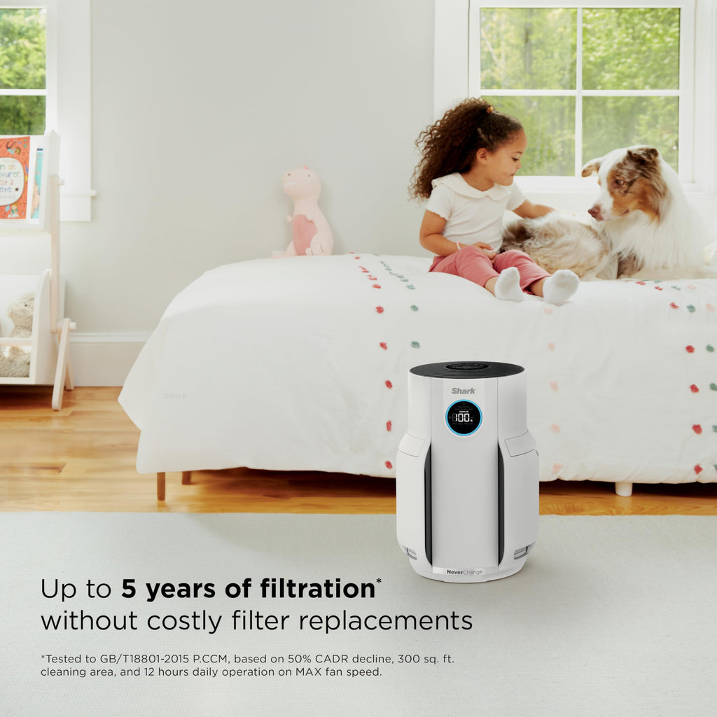 Shark Air Purifier for Home with NeverChange(5-Year) HEPA Air Filter, 1400 sq. ft. for Powerful Multi-Room Purification, Filters Smoke, Captures 99.98% of Particles & Dust, HP302, White