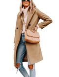 Hooever Women's Winter Wool Coat Casual Notch Lapel Single-Breasted Peacoat(khaki-M01)