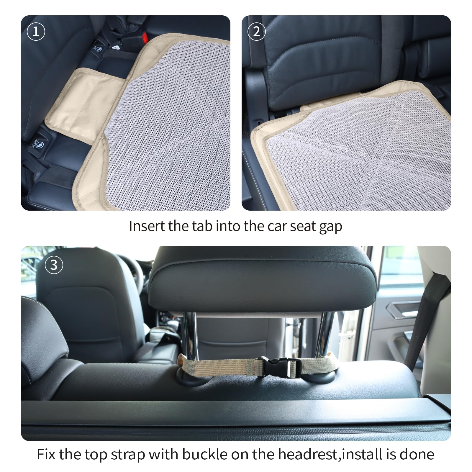 Viaviat Car Seat Protector Leather Waterproof Child Safety Seat Protector Cover with Thick Pad and 2 Large Pockets Durable Kick Mat for All Auto Seat (Beige)