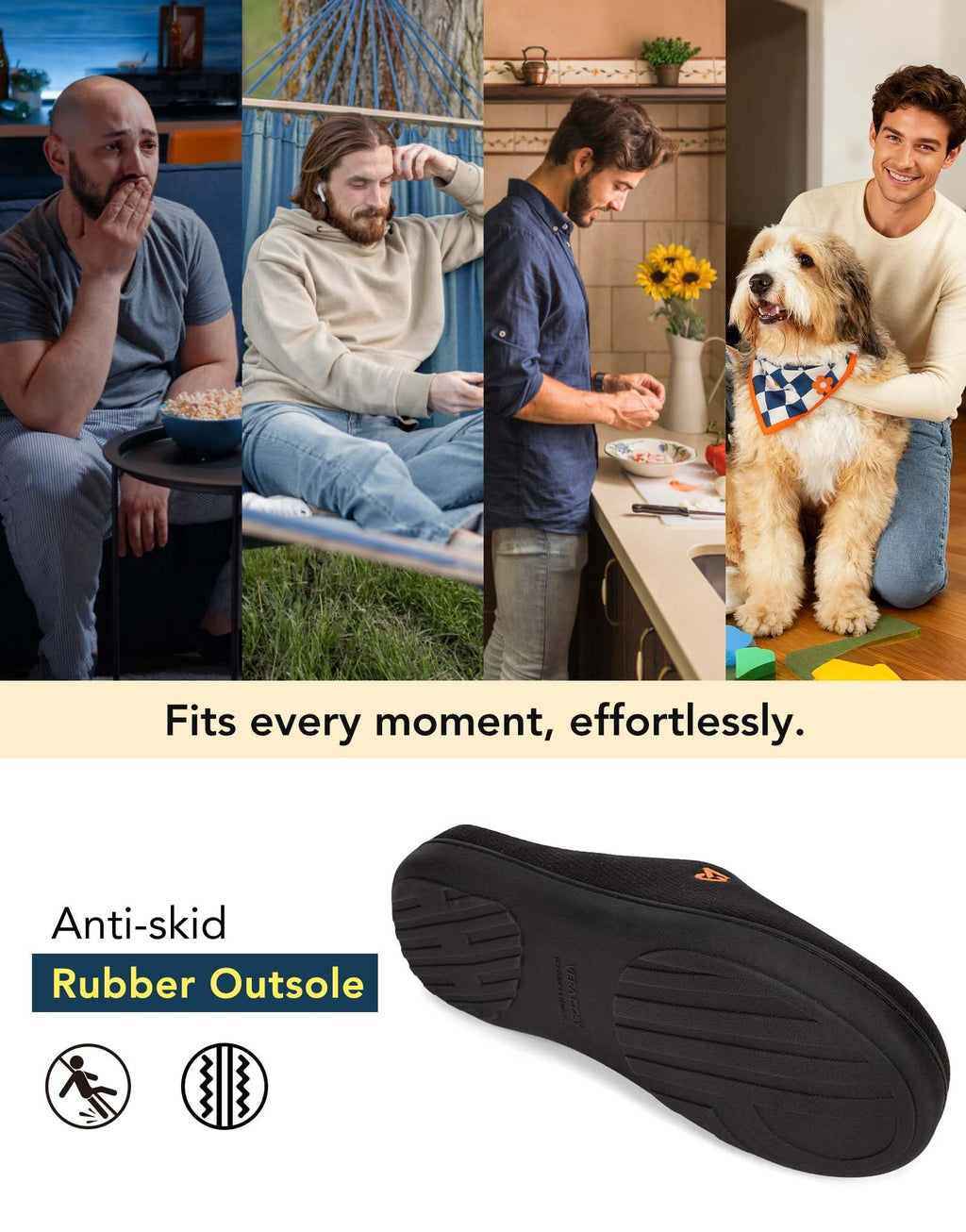 VeraCosy Men's Two-Tone Memory Foam House Slippers Indoor Outdoor Durable Rubber Sole (Dark Gray/Blue, 11-12 US)