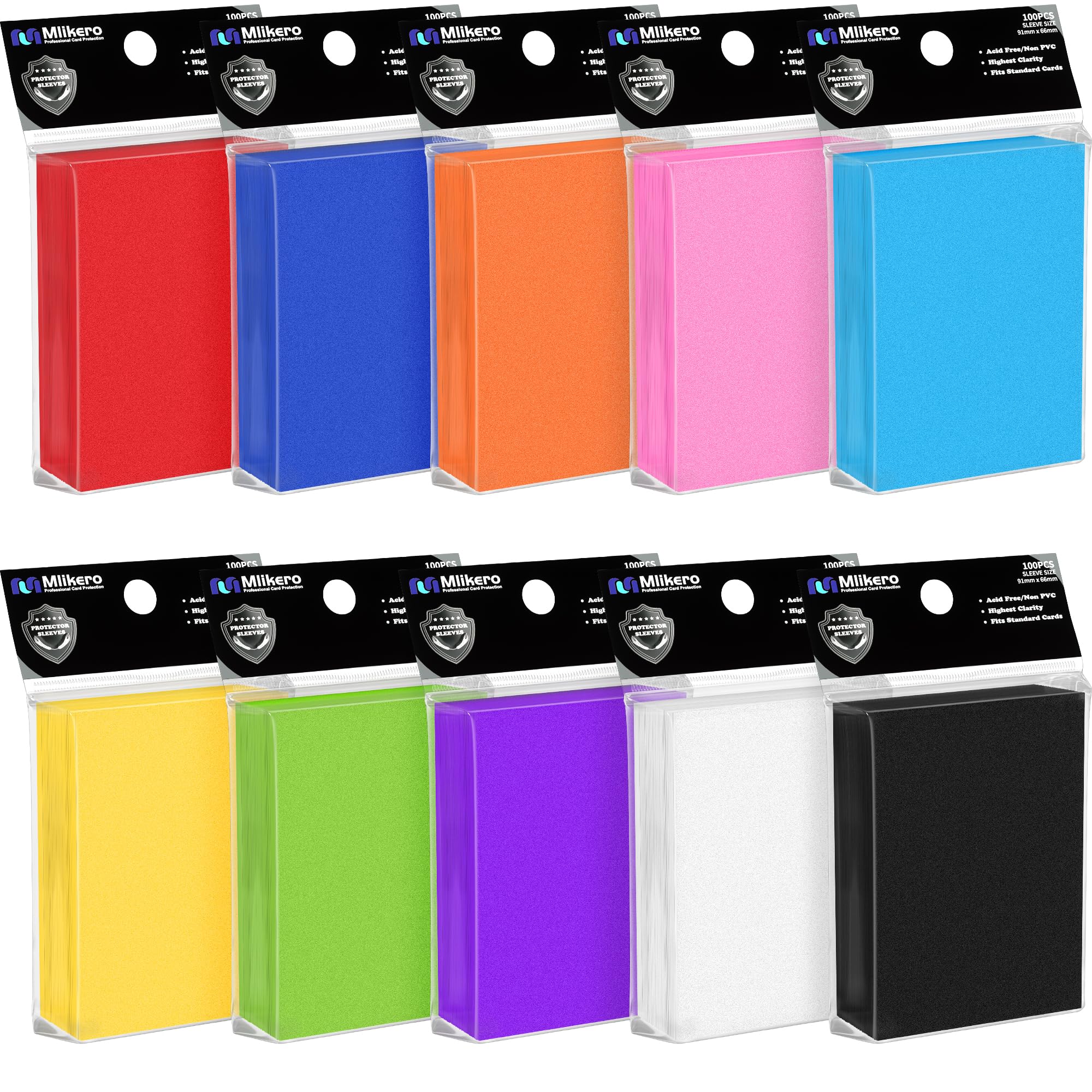 Mlikero 1000 Count Card Sleeves, Baseball Card Sleeves for Standard Cards, 10 Colors Trading Cards Sleeves Fit for MTG, Football Card, Sports Cards, Game Cards
