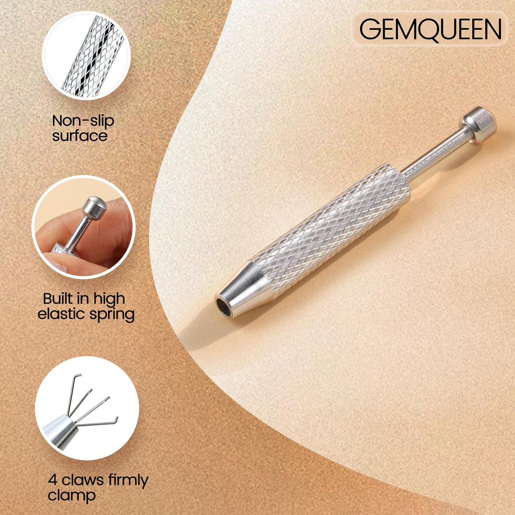 GEMQUEEN Piercing Ball Grabber Reacher Tool - Stainless Steel Piercing Jewelry Tools 4 Claw Holder Removal Pick Up Assistant Tool for Changing Jewelry IC Chip Electronic Components Small Parts