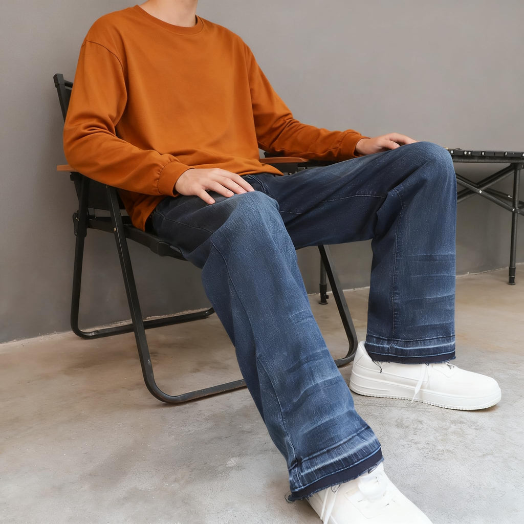 KODEIPLAY Stretch Jeans Men Barrel Relaxed Fit Baggy Stretchy Denim Jeans for Mens Loose Wide Leg Pants for Boyfriend