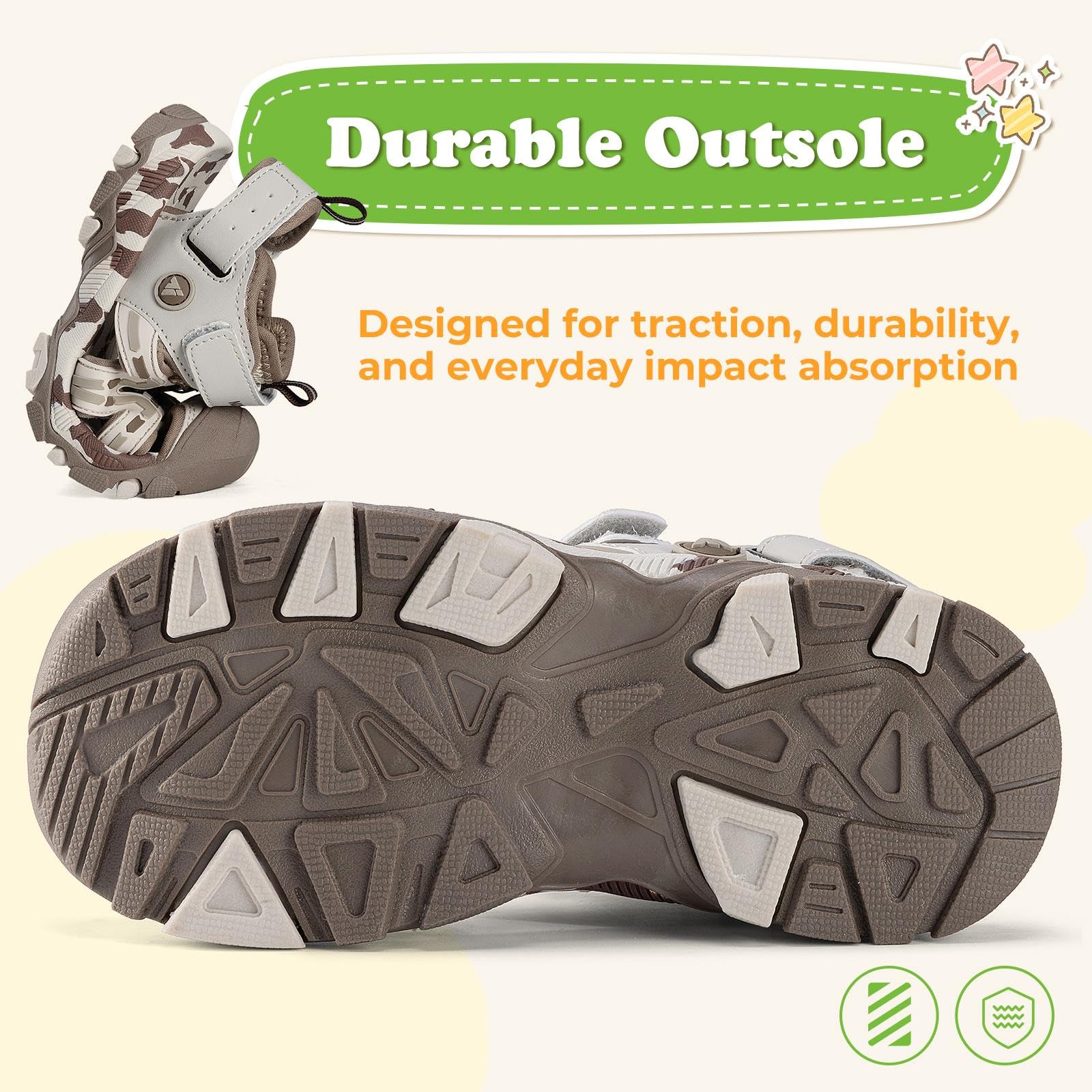 Mishansha Girls Boys Hiking Athletic Sandals Kids Closed Toe Adjustable Straps Water Sandals for Outdoor Summer Grey 2.5 Big Kid