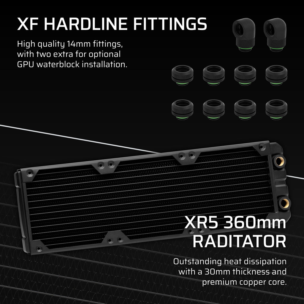 CORSAIR XH505i RX 360 RGB Custom Cooling Kit – XC7 CPU Water Block, XD6 Pump Reservoir, 3X RX120 RGB Fans, XR5 360mm Radiator, System Hub Included – Black