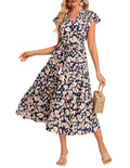 GRACE KARIN Floral Midi Dress for Women Casual Flowy Beach Wedding Guest Dress Long Dresses with Pockets